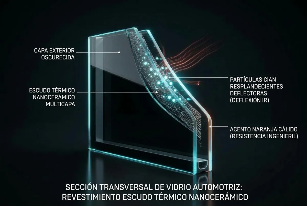 Nano-Ceramic Heat Shield Overlay multi-layer automotive glass cross-section blocking infrared rays