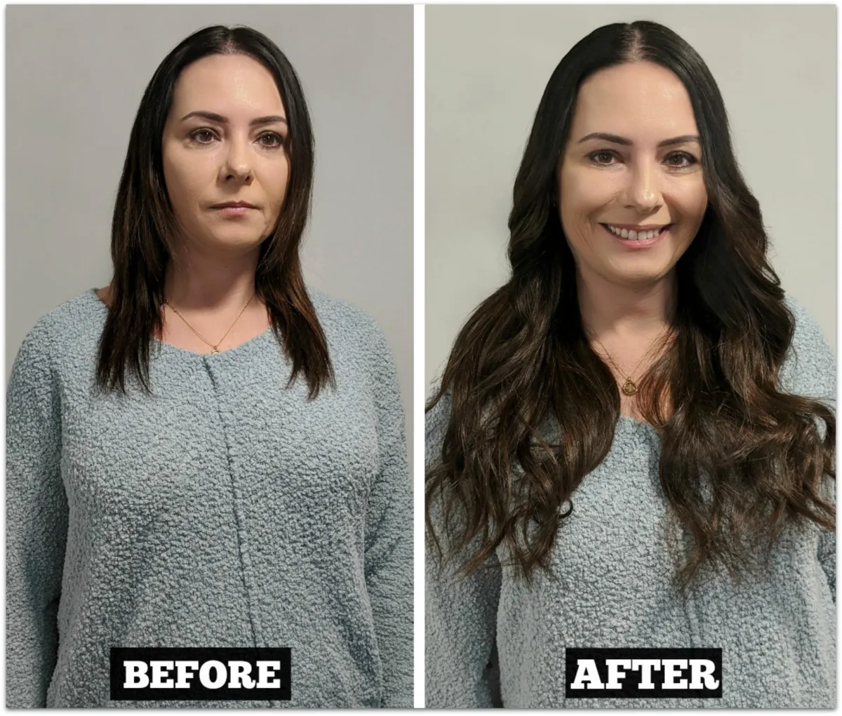 Extensions installation from The Extensionista Academy on dark chocolate brown hair