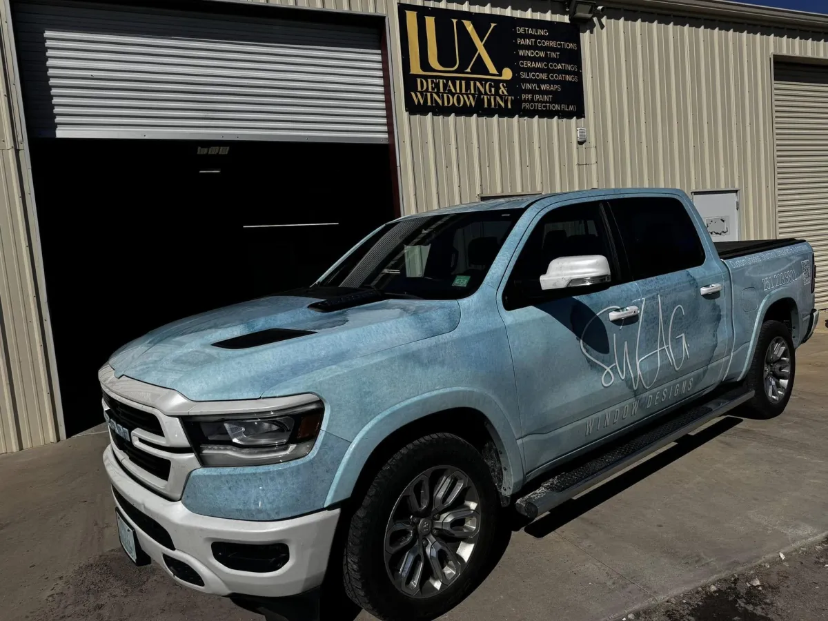 Truck Full Wrap with Local Business Displayed designed and installed by LUX Customs