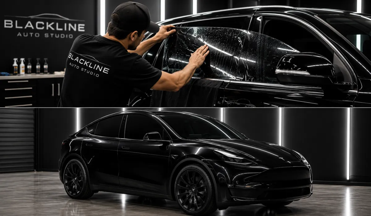 Tesla with professionally installed ceramic window tint by Blackline Auto Studio in Baldwin County, Alabama.