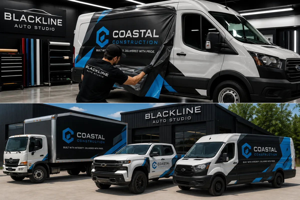 Professionally branded commercial fleet wraps by Blackline Auto Studio in Baldwin County, Alabama.