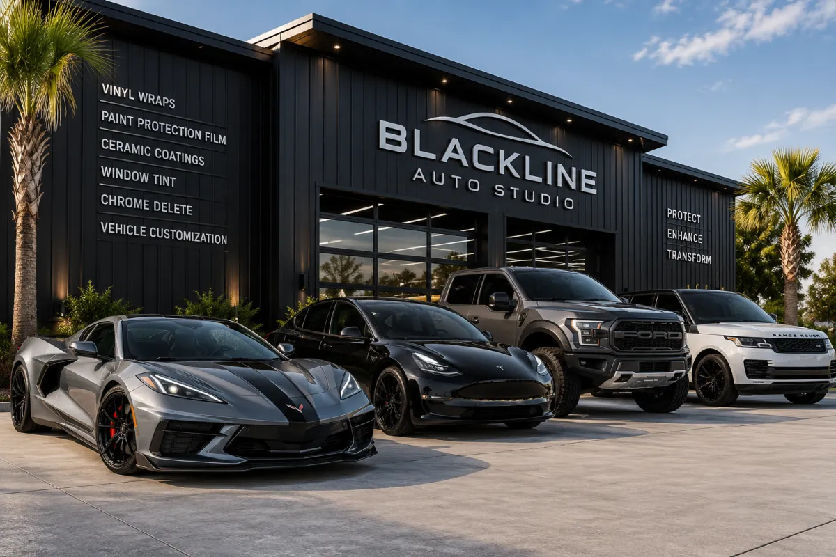 Collection of completed vehicle protection and restyling projects by Blackline Auto Studio in Baldwin County, Alabama.