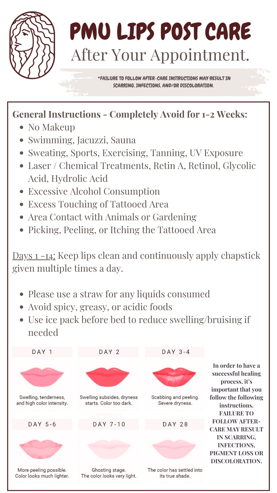 post care instructions after the appointment for pmu permanent makeup microblading lip blush paramedical tattoo microneedling in Long Beach CA