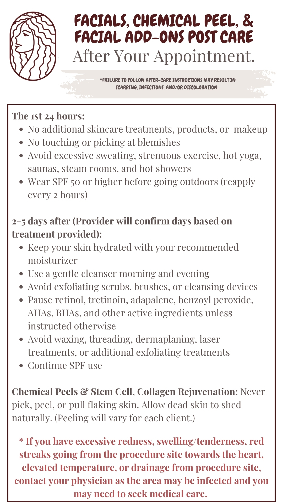 post care instructions after the appointment for facials chemical peels microdermabrasion in Long Beach CA
