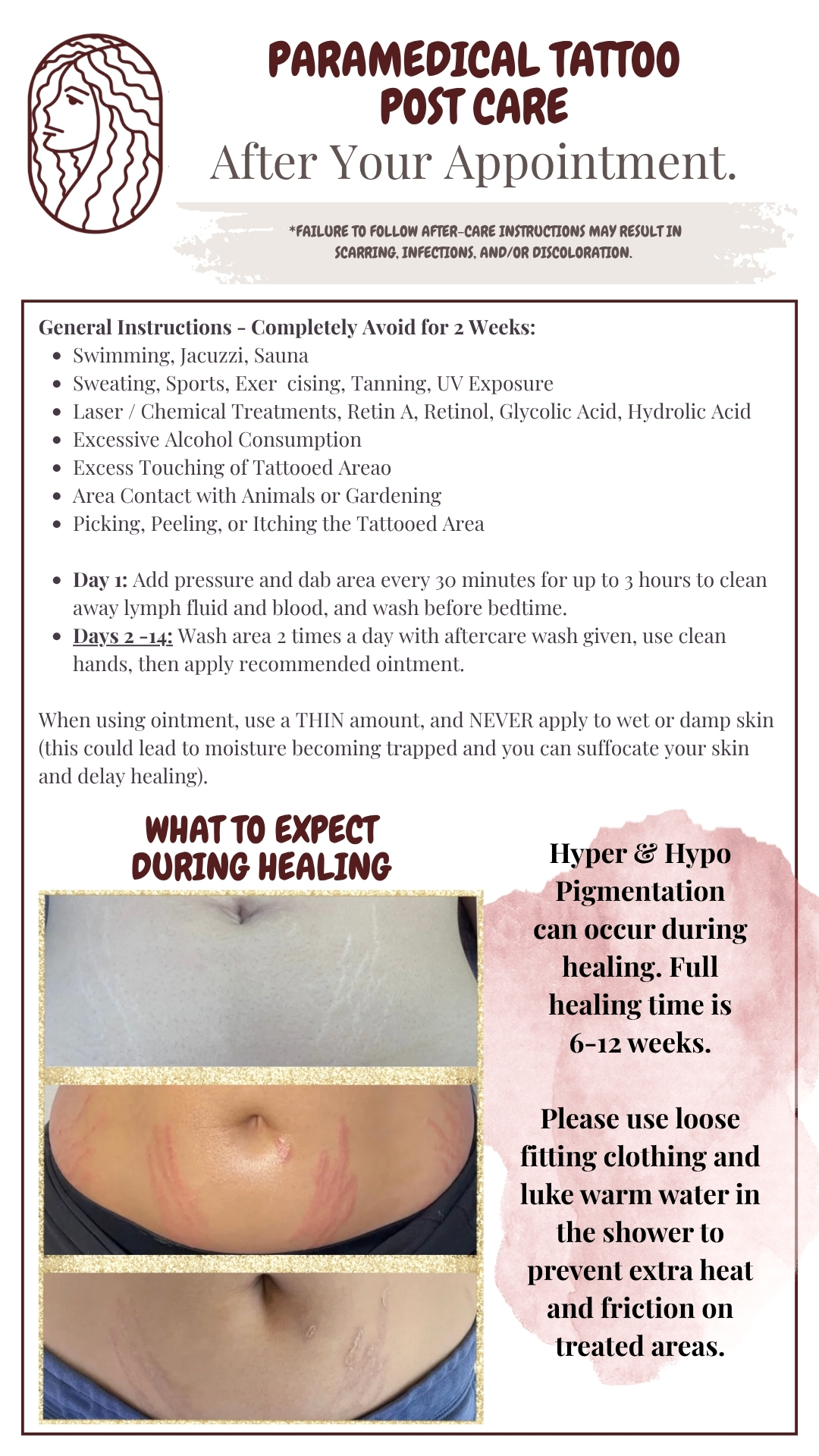 post care instructions after the appointment for pmu permanent makeup microblading lip blush paramedical tattoo microneedling in Long Beach CA