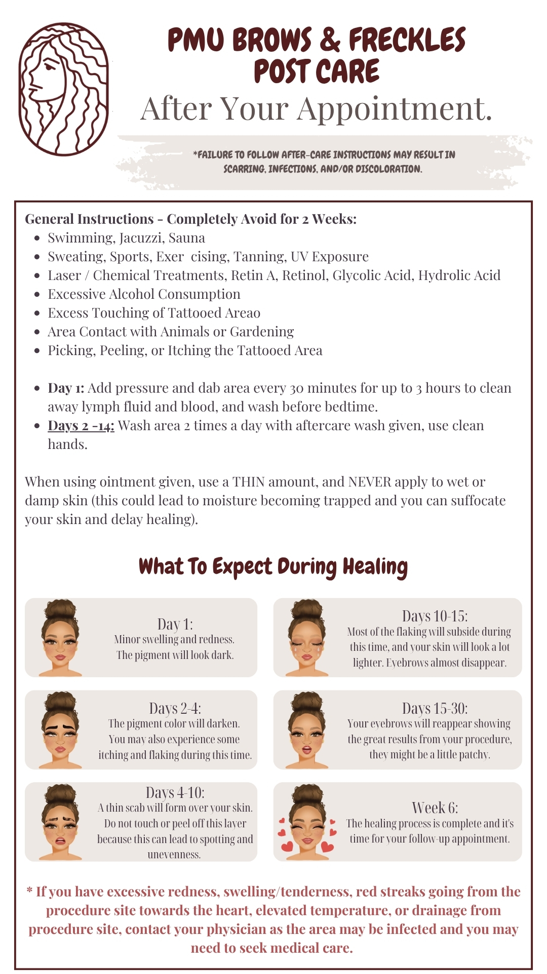 post care instructions after the appointment for pmu permanent makeup microblading lip blush paramedical tattoo microneedling in Long Beach CA