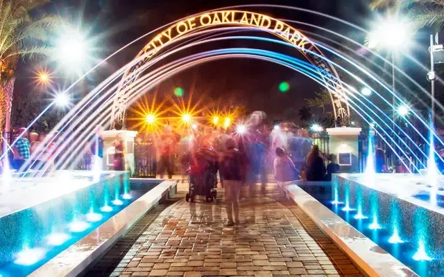 Lighted entrance arch in Oakland Park, Florida