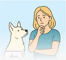 Blonde woman cartoon holding chin confused