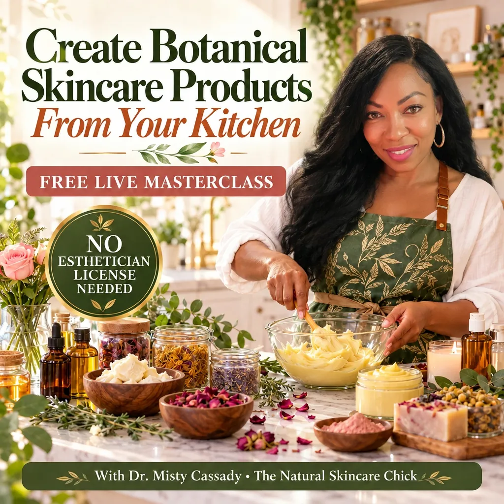 Create Botanical Skincare Products From Your Kitchen Masterclass Flyer featuring Dr. Misty Cassady