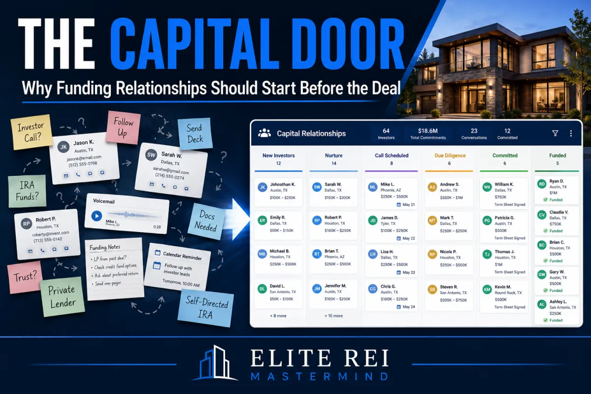 Real estate investor CRM organizing private lenders and capital relationships before a deal is ready
