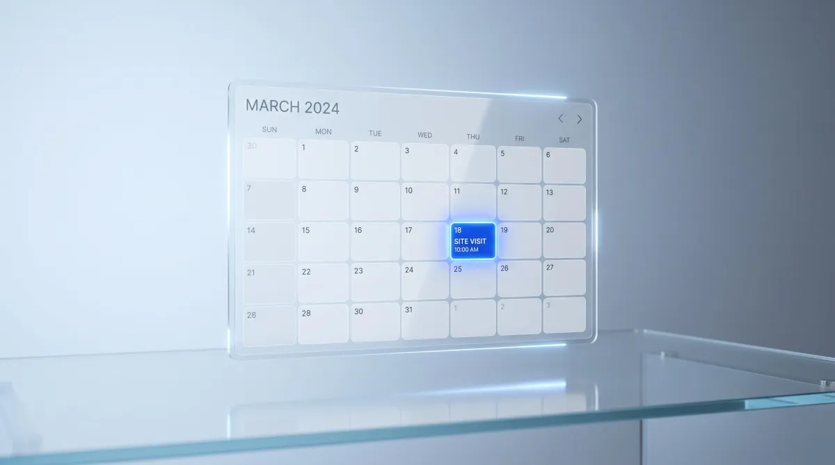 Automated calendar scheduling confirmation screen with synchronized discovery call slots