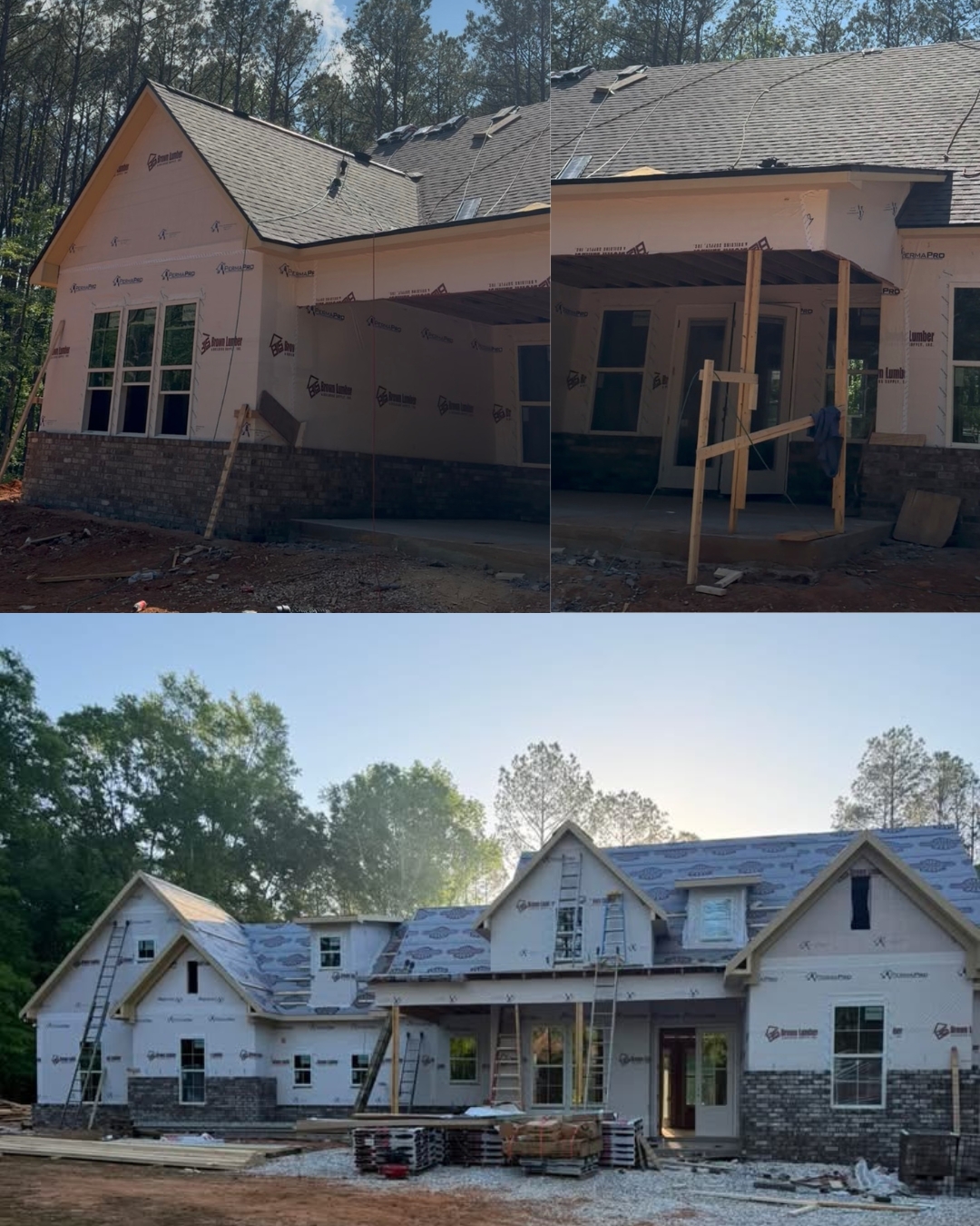 Roof installation project in Pelham Alabama by Blackline Roofing showing multiple stages of residential roof construction