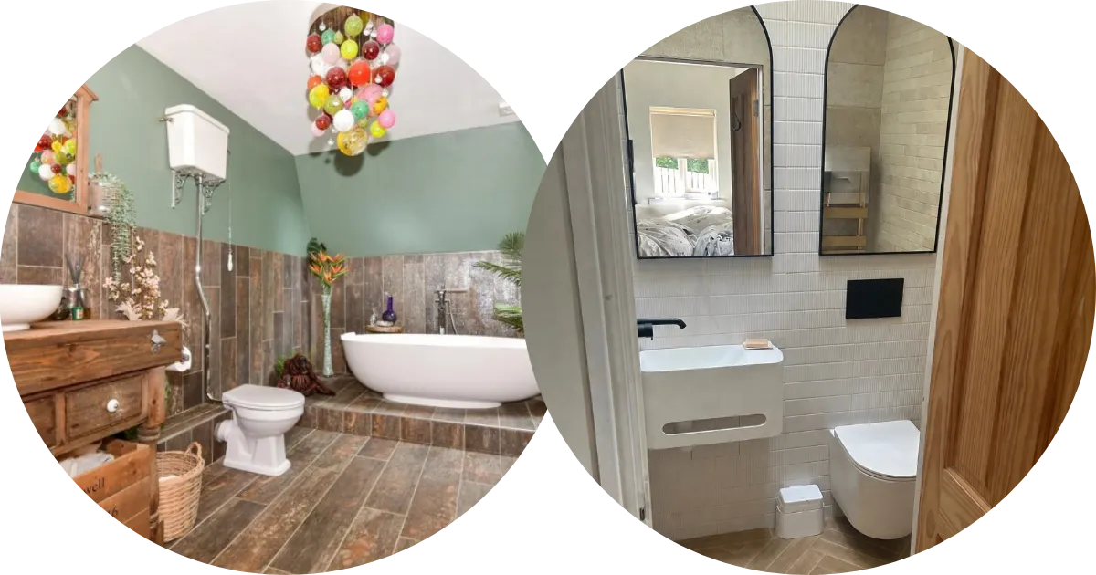 Two bathroom upgrade examples showing a traditional bathroom and a modern ensuite bathroom installation by CDI Contractors