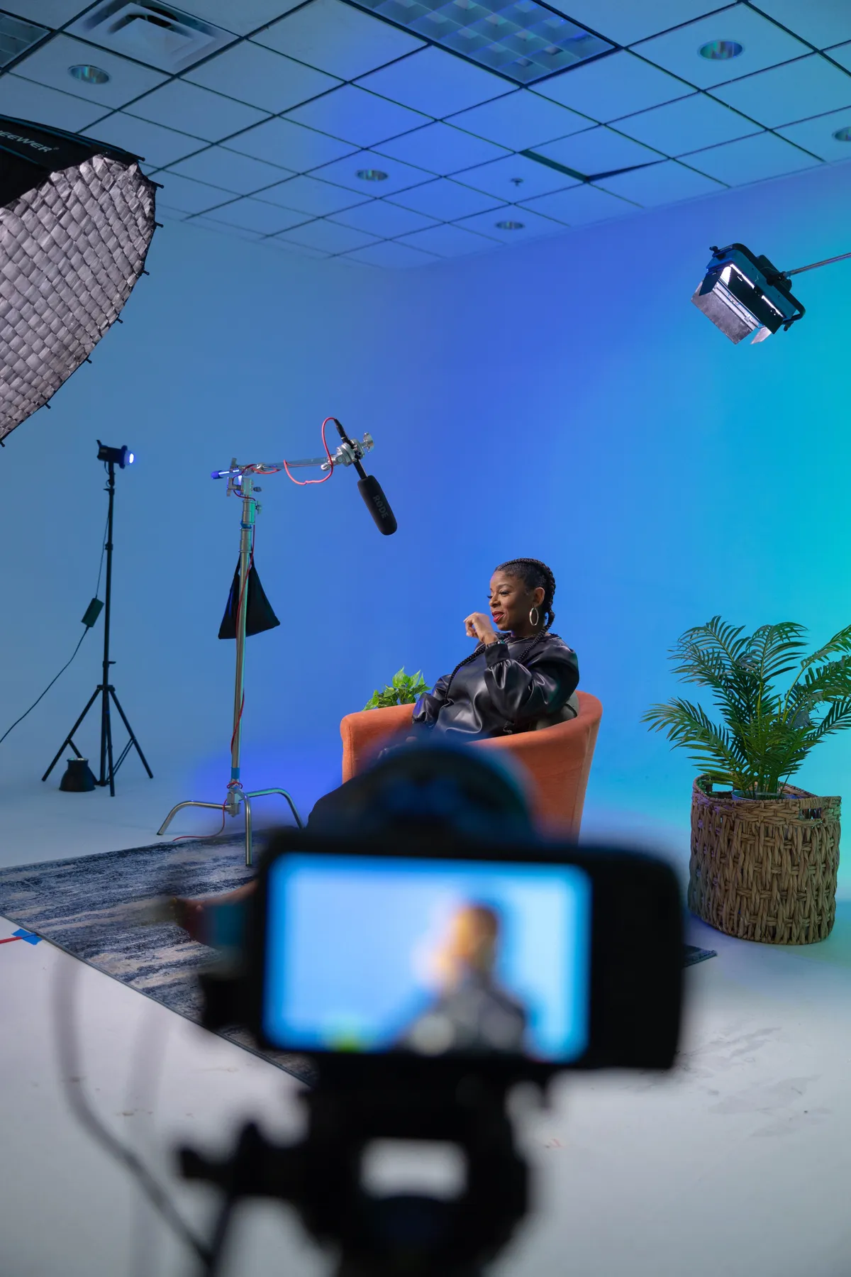 Creative content session in a studio suite (real photograph)