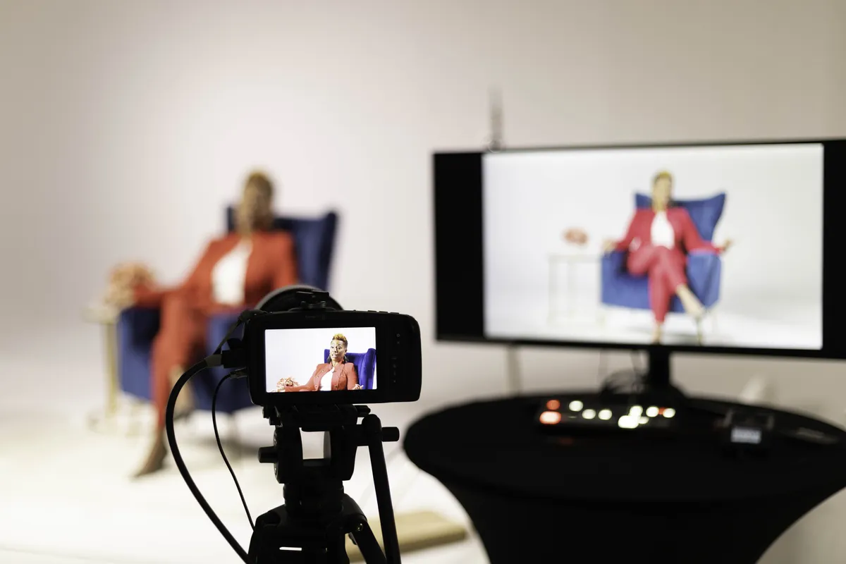 Podcast studio supporting shot (select from media library)
