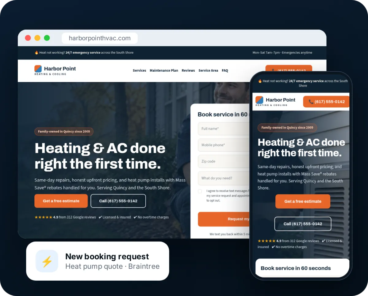 Sample HVAC website on desktop and phone