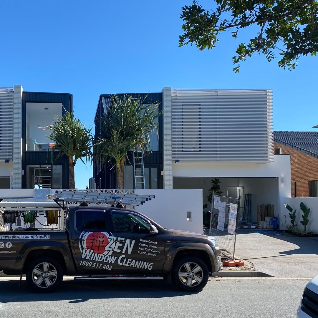 Brand new home windows cleaned of construction dust paint and render residue