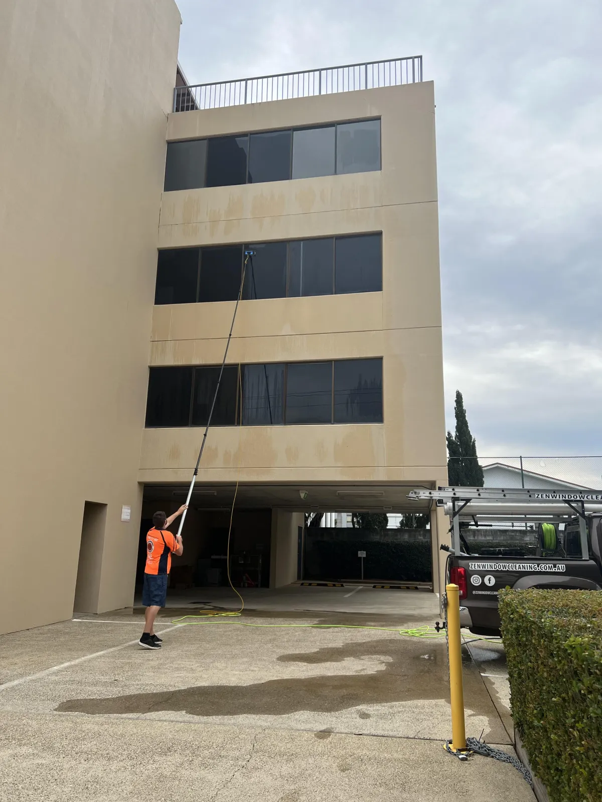 Professional office building exterior cleaning on the Gold Coast by Zen Window Cleaning.