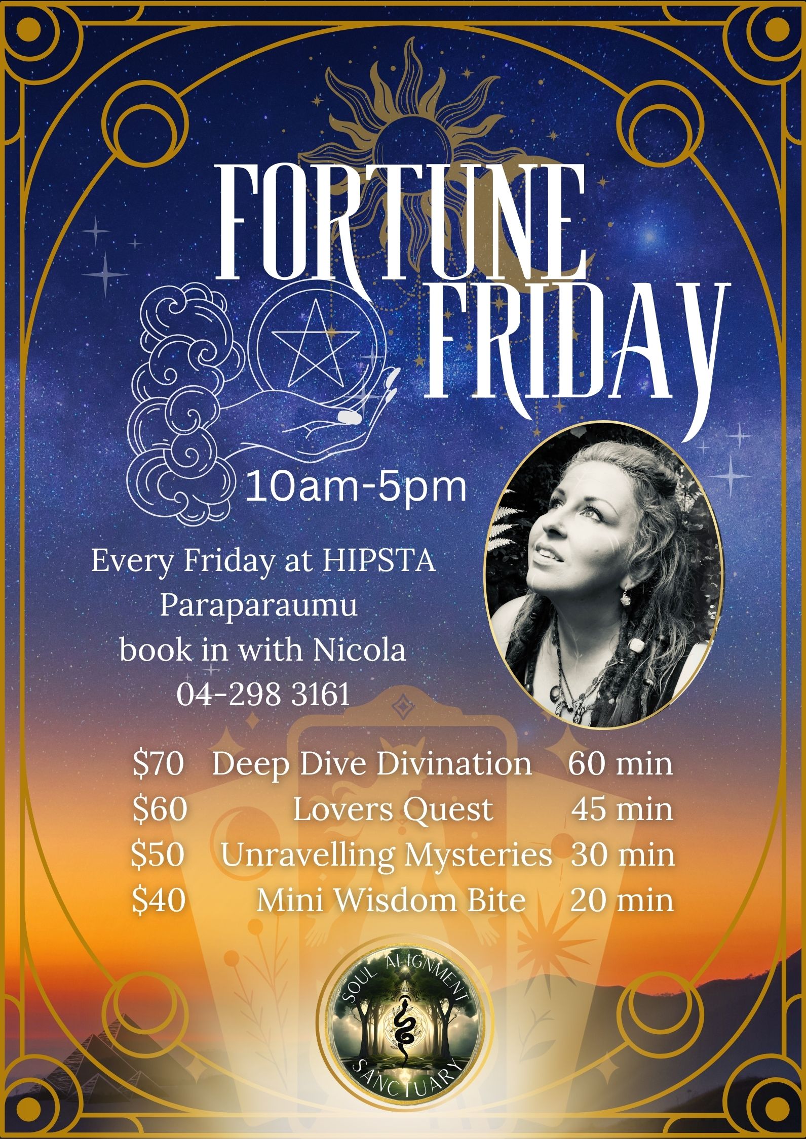 Fortune Friday tarot readings with Nicola at HIPSTA, Paraparaumu Beach 