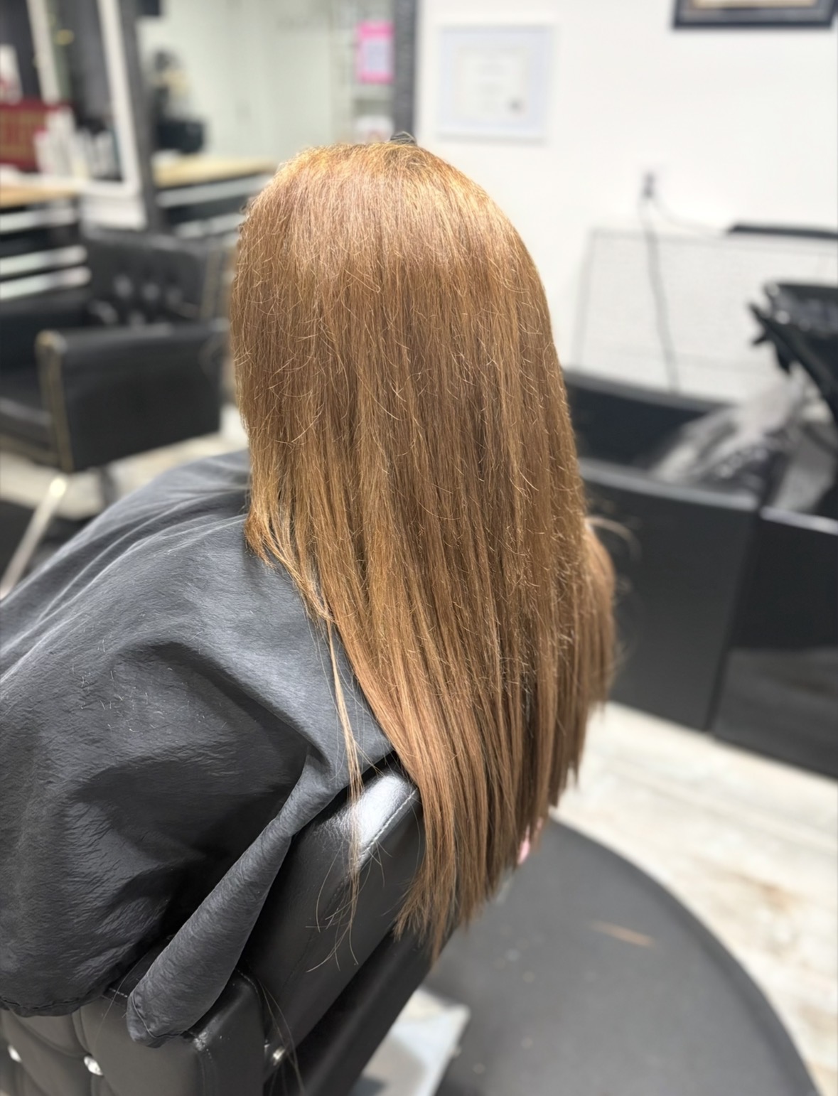 Long copper hair extension transformation by Beauty Empowered