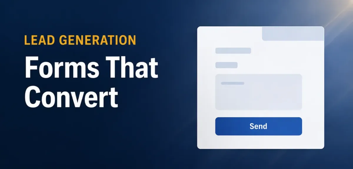 Image with an empty website form. The words say Forms that Convert