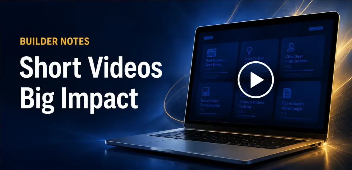 Image with an open laptop. The words say Short Videos Big Impact