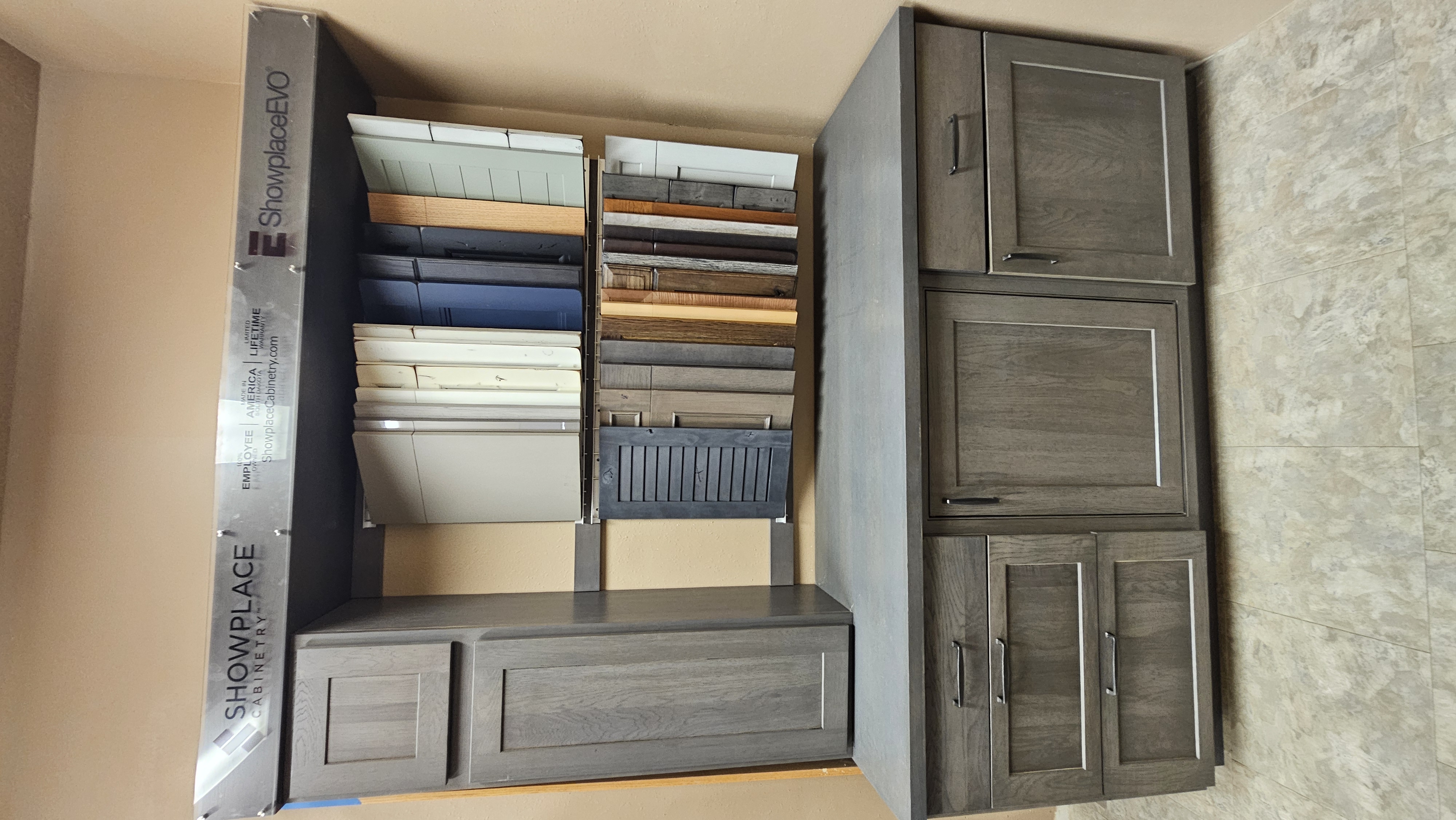 Cabinet showroom display with different door styles and finishes