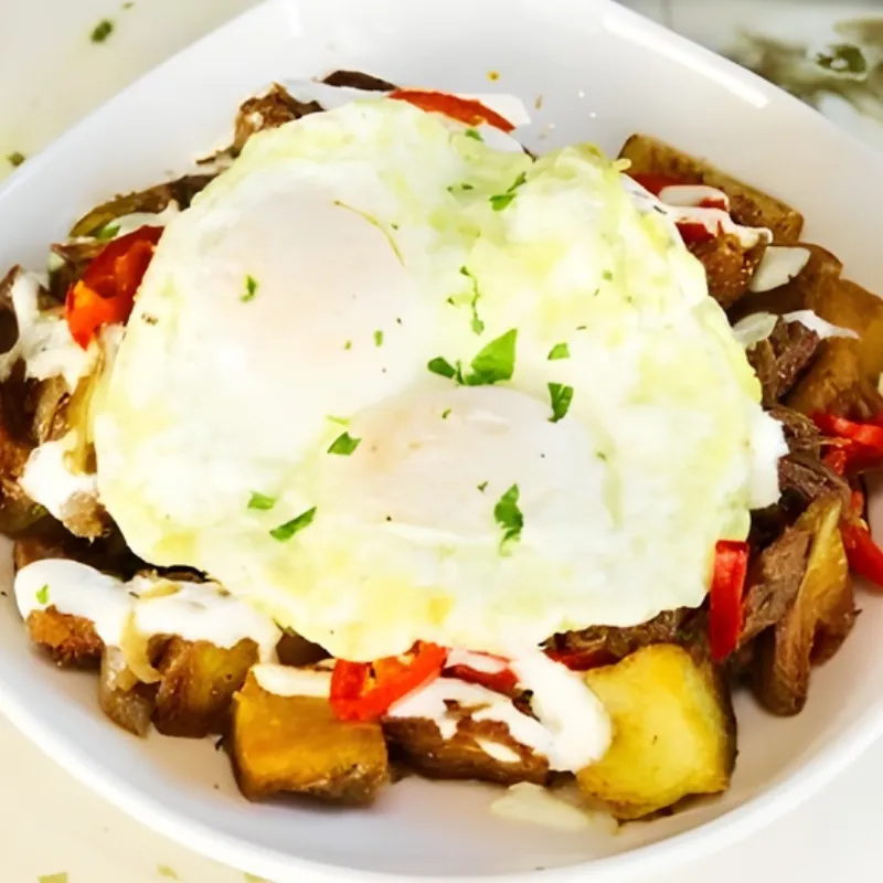 Short rib hash brunch entree at Easy Like Sunday in Greensboro NC
