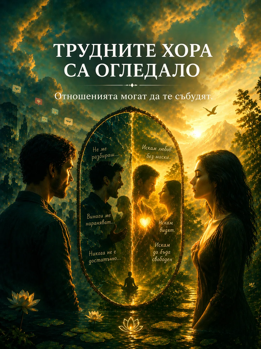 мъж и жена пред огледало