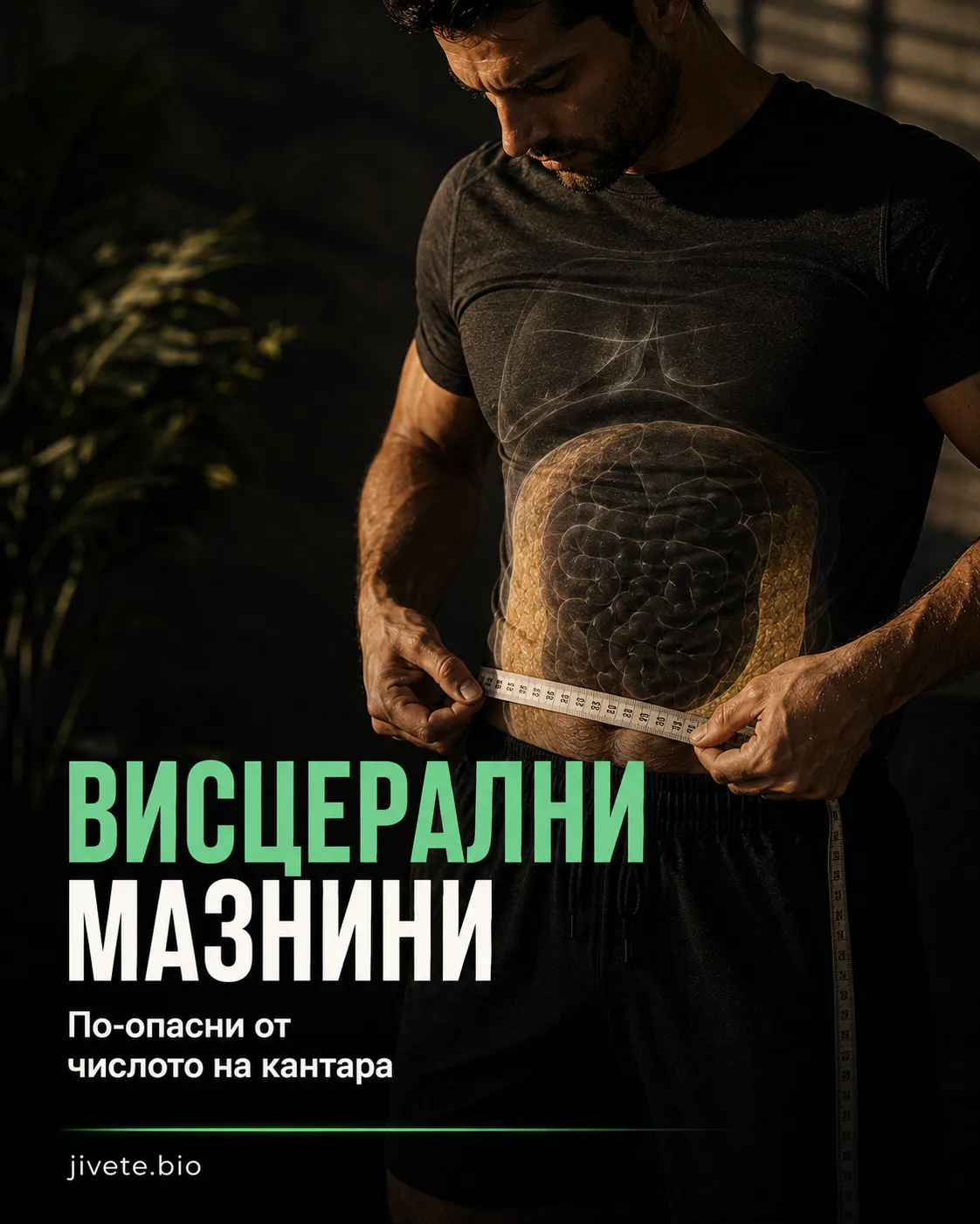 Висцерални мазнини, мъж си мери коремната област с метър