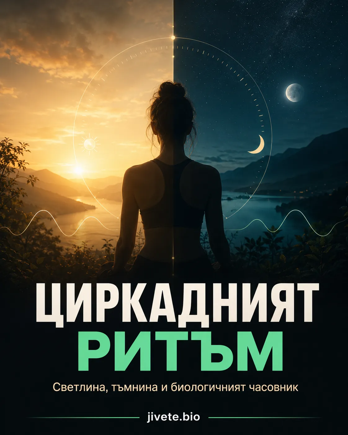 Циркадният ритъм: светлина, тъмнина и биологичният часовник, жена медитира на изгрев и залез