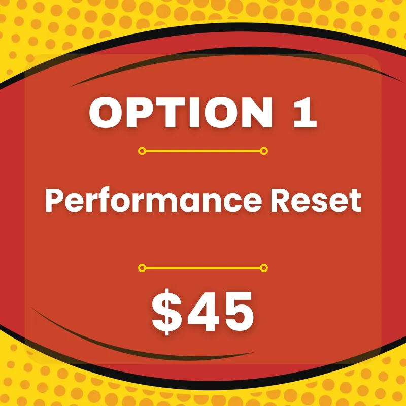 Vintage comic-style square graphic: Option 1 Single Reset Session for dancers wanting one focused recovery session