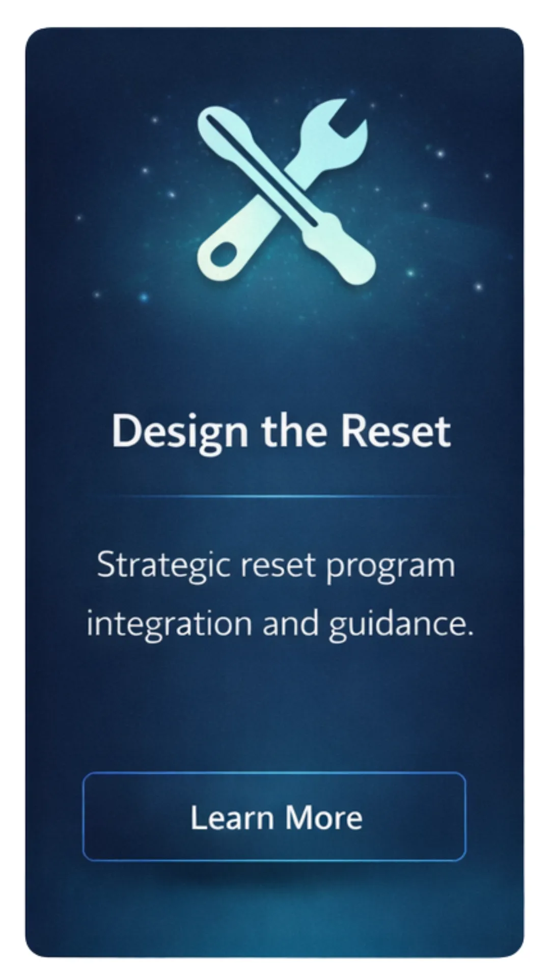 Design the Reset card representing wellness space and program consulting for organizations outside traditional models.