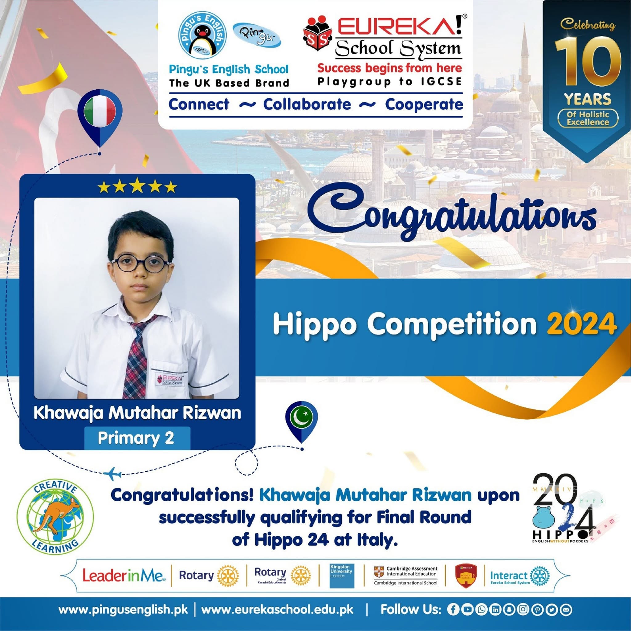 Hippo Contest Final ROund Qualified Student at Italy  | Eureka School System