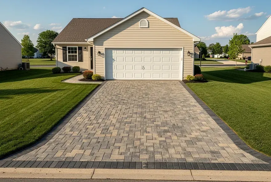 Finished paver driveway attached to a home's garage in Beckett Ridge, Ohio