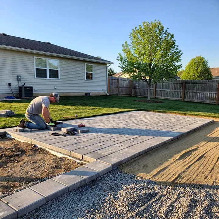 patio installation in progress at a home in Beckett Ridge, Ohio