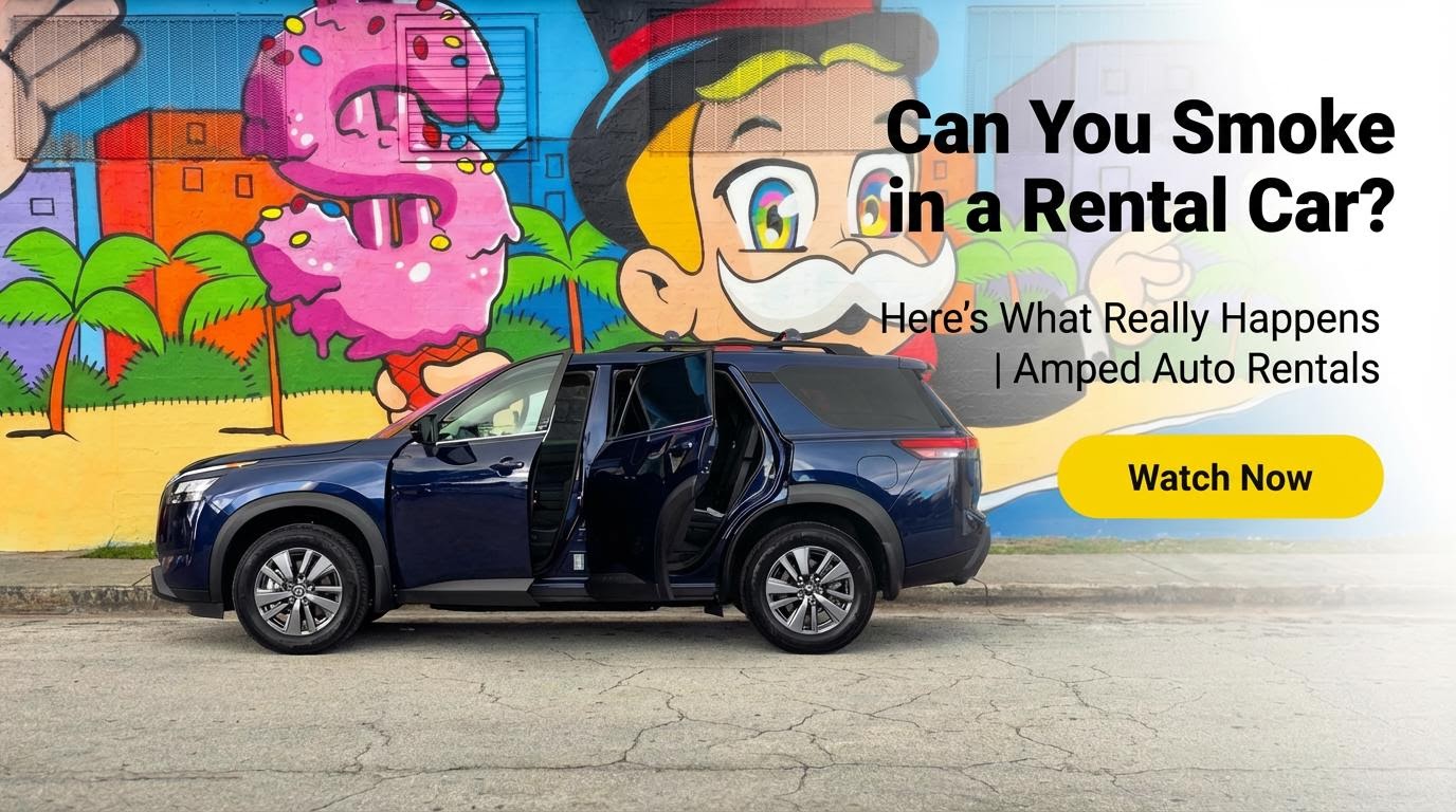 Harper from Amped Auto Rentals standing beside a clean Tesla — South Florida EV rental delivery service