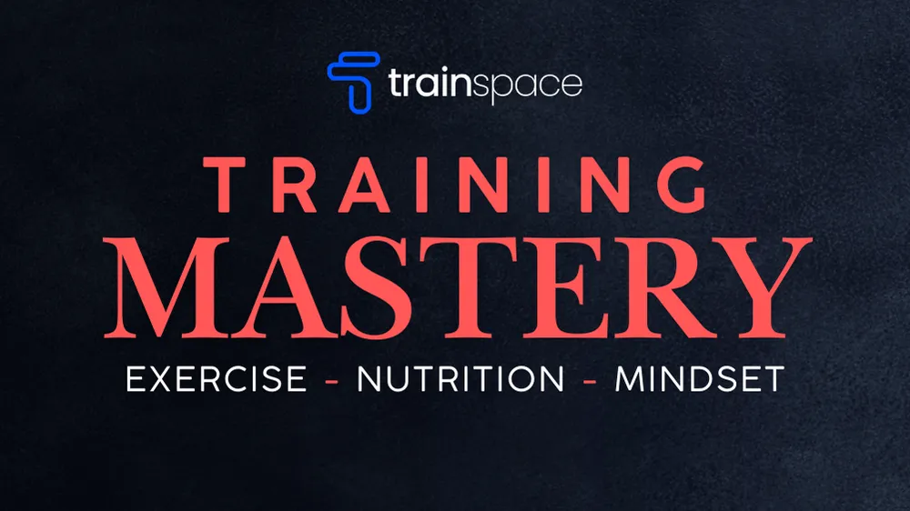 TrainSpace logo with the text "TRAINING MASTERY" emphasizing exercise, nutrition, and mindset, relevant to coaching and group calls for skill enhancement.