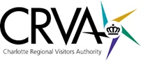 The logo for CRVA aka Charlotte Regional Visitors Authroity. Shows Charlotte's Queen City crown and five colored triangles emerging from it in a circle.