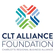 Logo for CLT Alliance Foundation with the subtext Charlotte Regional Business Alliance. Logo makes a thick X composed of orange, green, teal, and blue.