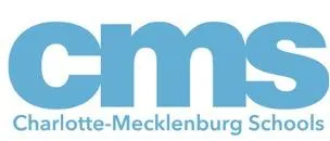 The logo for Charlotte Mecklenburg schools. Blue text showing CMS with Charlotte Mecklenburg Schools underneath.