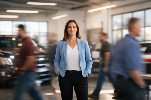 Woman staying still while others race around her