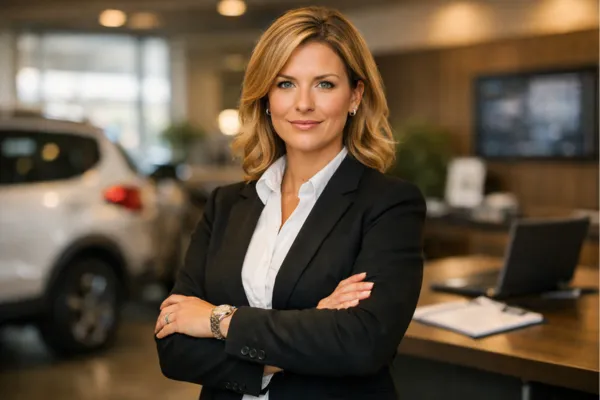 Woman automotive leader representing relationship-based sales and leadership.