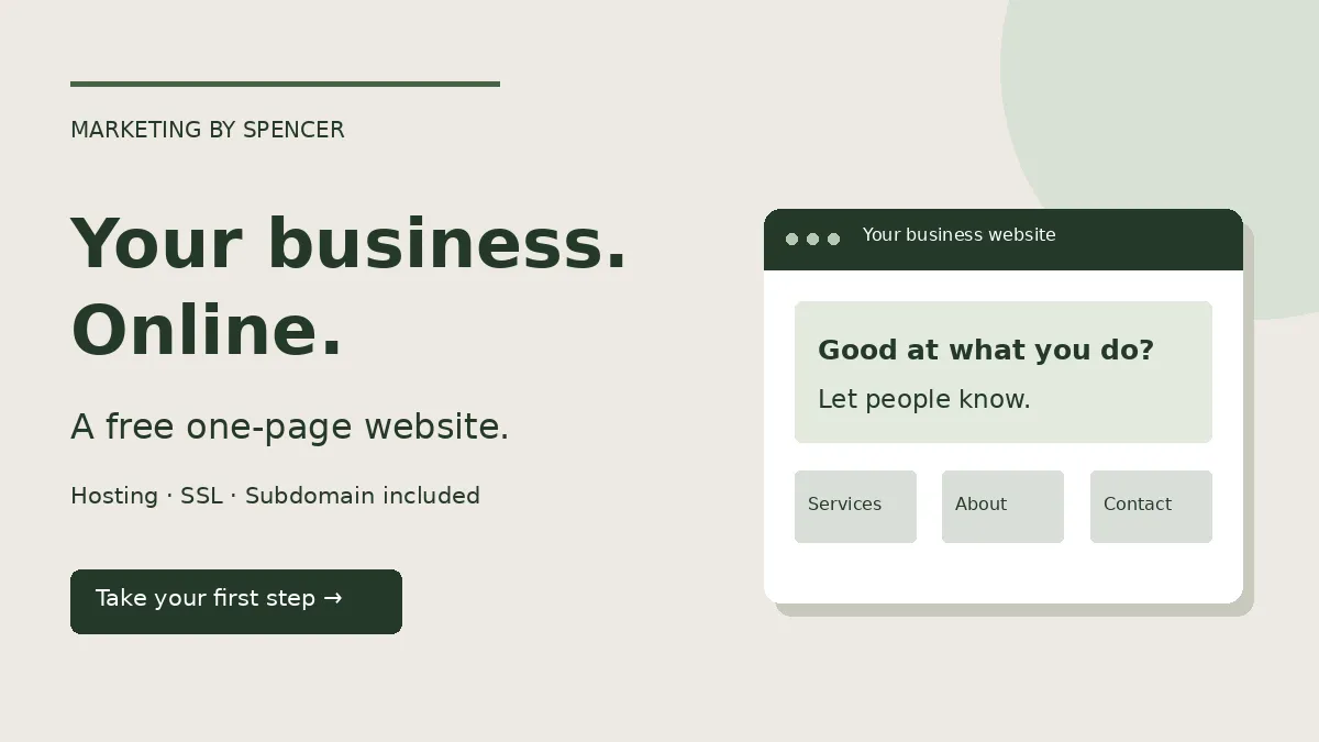 Illustration of a business website with hosting, SSL and a subdomain included
