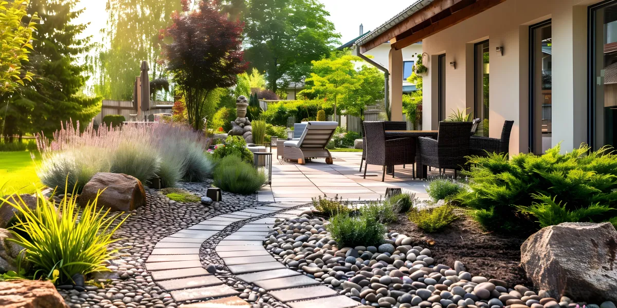 A wooden bench sitting under a pergoline covered in flowers