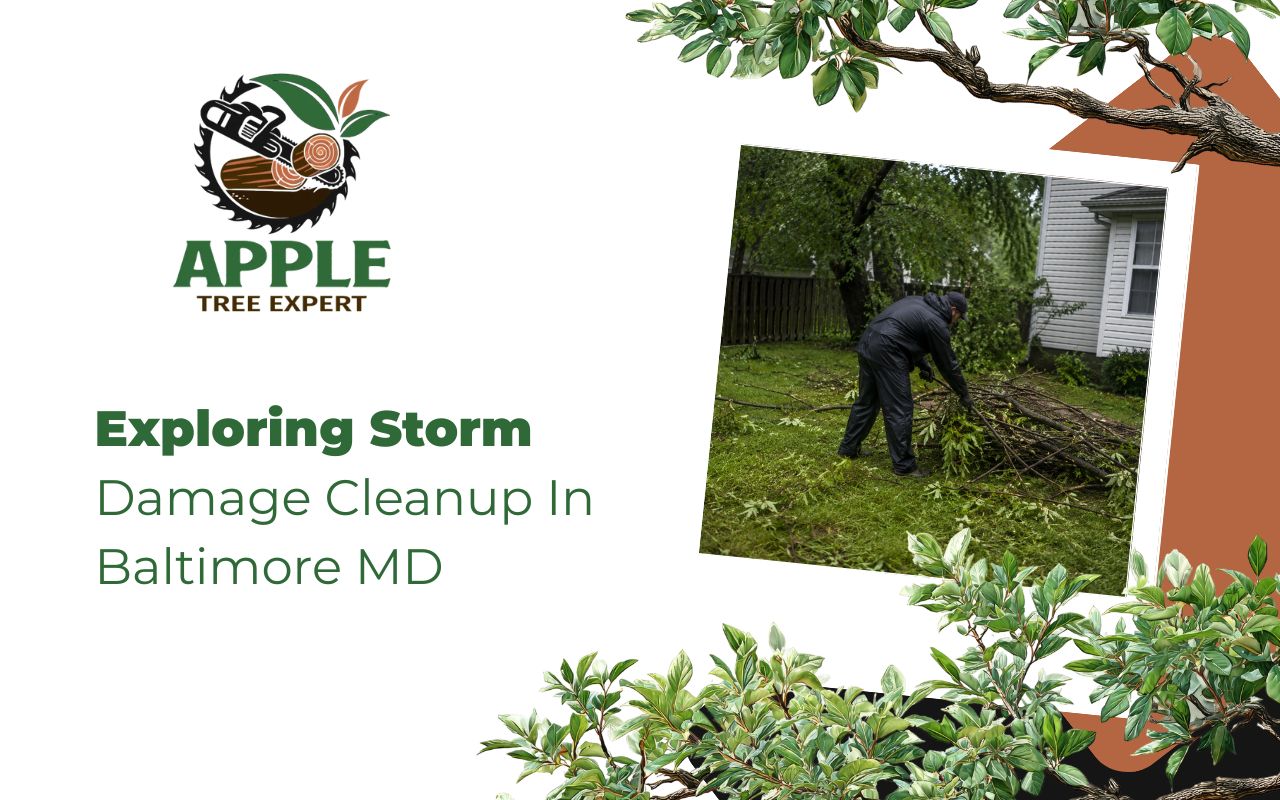 Storm damage cleanup in Baltimore, MD for a yard with fallen branches
