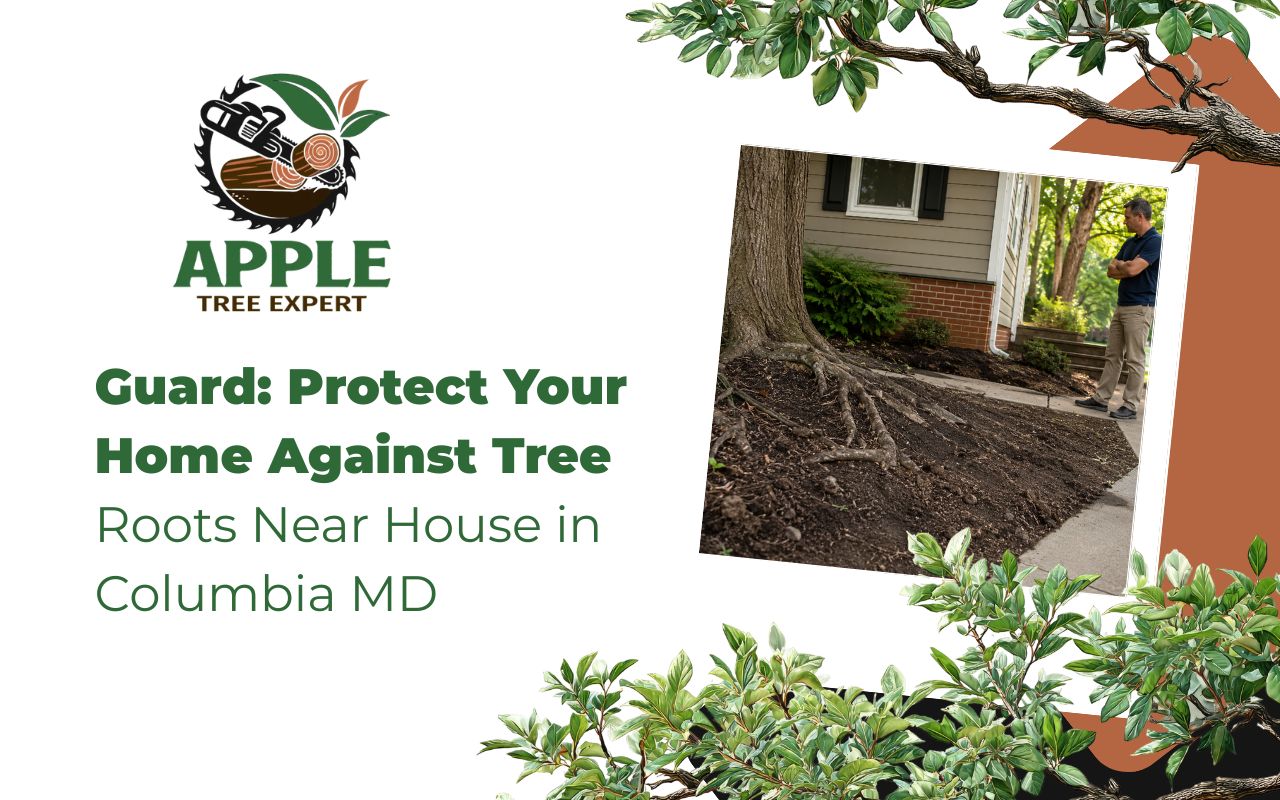 Tree roots near house in Columbia, MD with visible soil movement