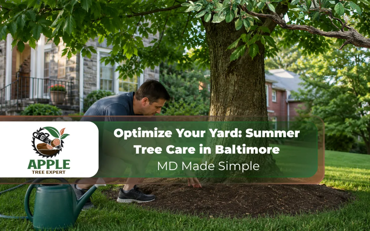 Homeowner checking summer tree care in Baltimore, MD