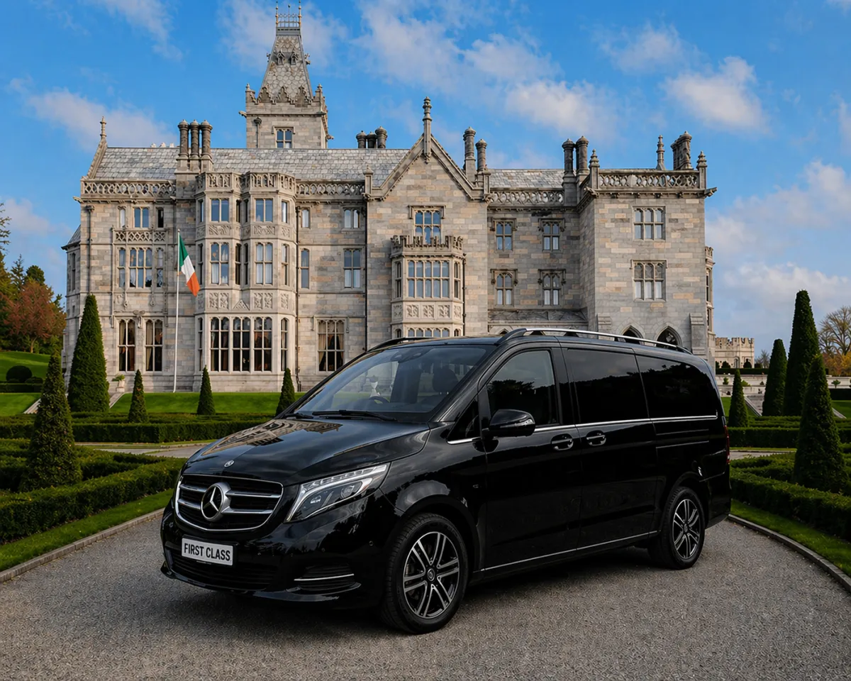 Black Mercedes V-Class chauffeur 6 seater adare manor