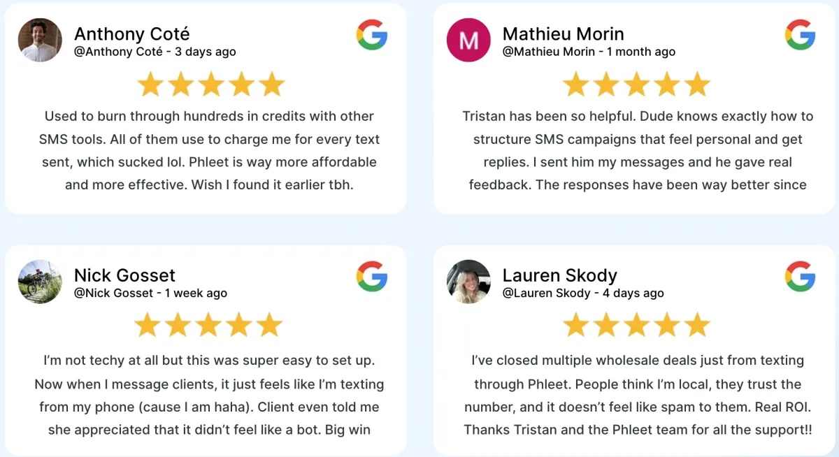 phleet sms reviews on google